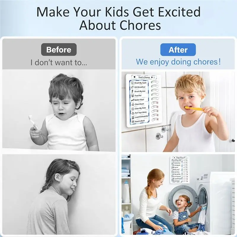 AC56-Chore Chart For Kids Dry Erase Chore Board For Kids To Do List Checklist Task Board For Fridge With 10 Sliders ,2 Pack