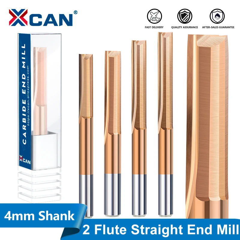 XCAN 4/6mm Shank Straight Slot Milling Cutter 2 Flute Router Bit TiCN Coated Carbide End Mill CNC Machining Milling Tool