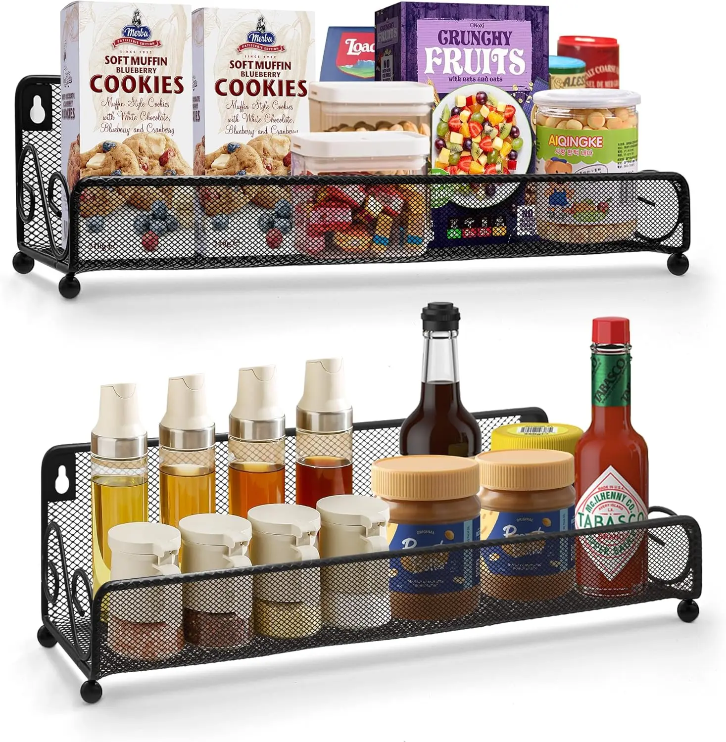 

2-Pack Wall-Mount Spice Rack Organizer, Metal Kitchen Storage for RVs, Cabinets, Pantry Doors