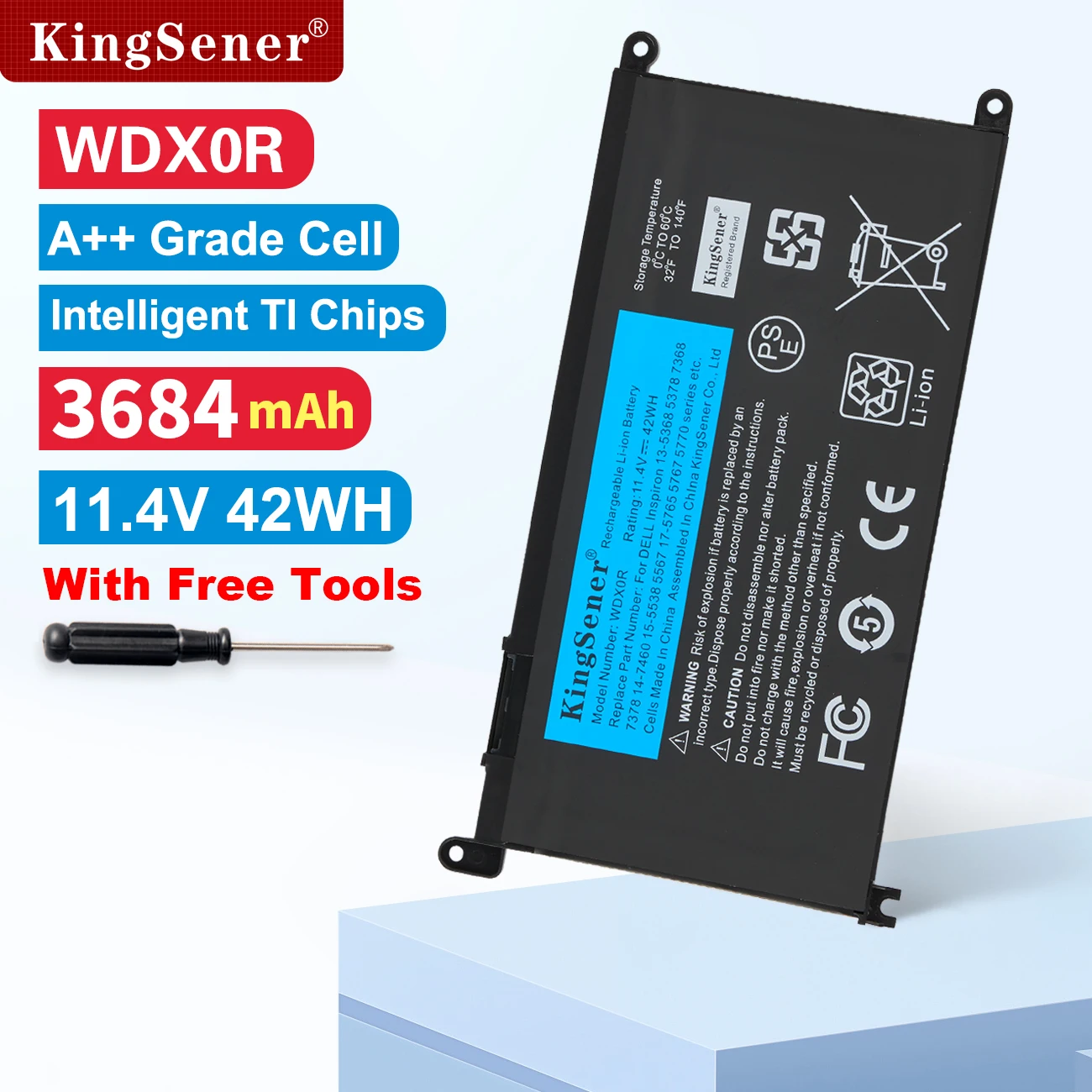 

KingSener WDXOR 42WH Battery For DELL Inspiron 13 5368 5378 14 7460 7472 15 7560 5538 5567 5568 P61F Vostro 14 5468 P61F WDX0R