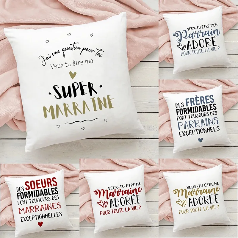 Best Godmother Godfather in The World Printed Pillowcase Sofa Cushion Cover Office Simple Pillow Case Decor Throw Pillow 40x40cm