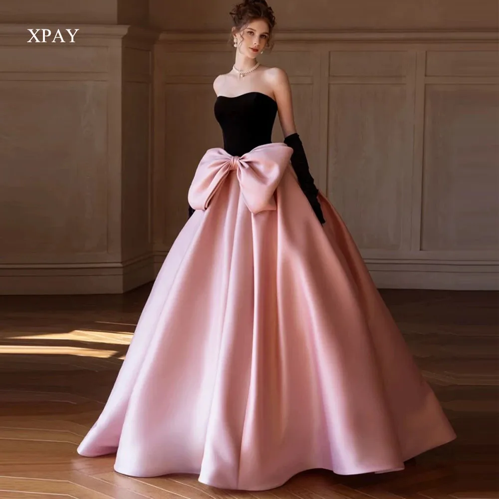 

XPAY Princess Long Party Dresses For Women Birthday Bow Sweethert Black Velvet Pink Skirt Evening Dress Customized Photograghy