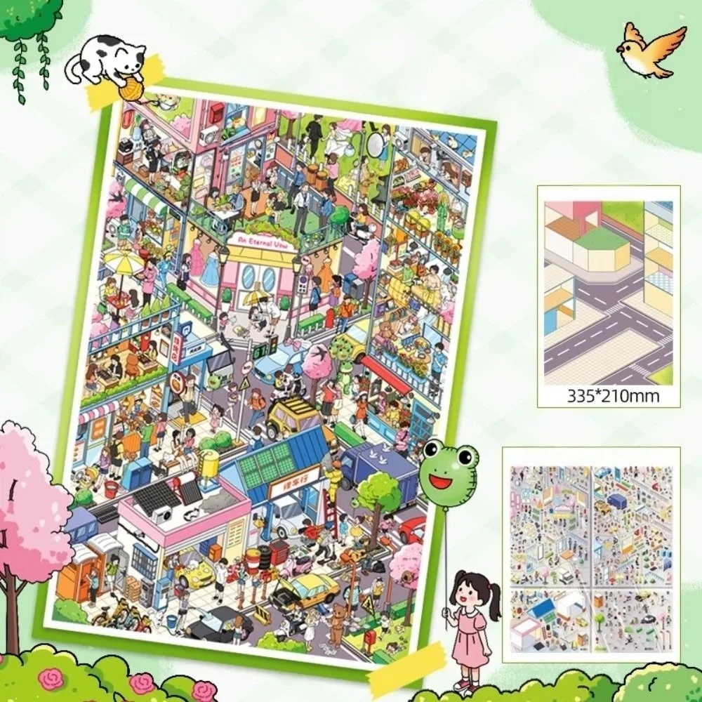 New PET 3D Stacking Stickers Die-cut Large Size Miniature Stickers Autumn Market City Streets Scrapbook Stickers Art Collection
