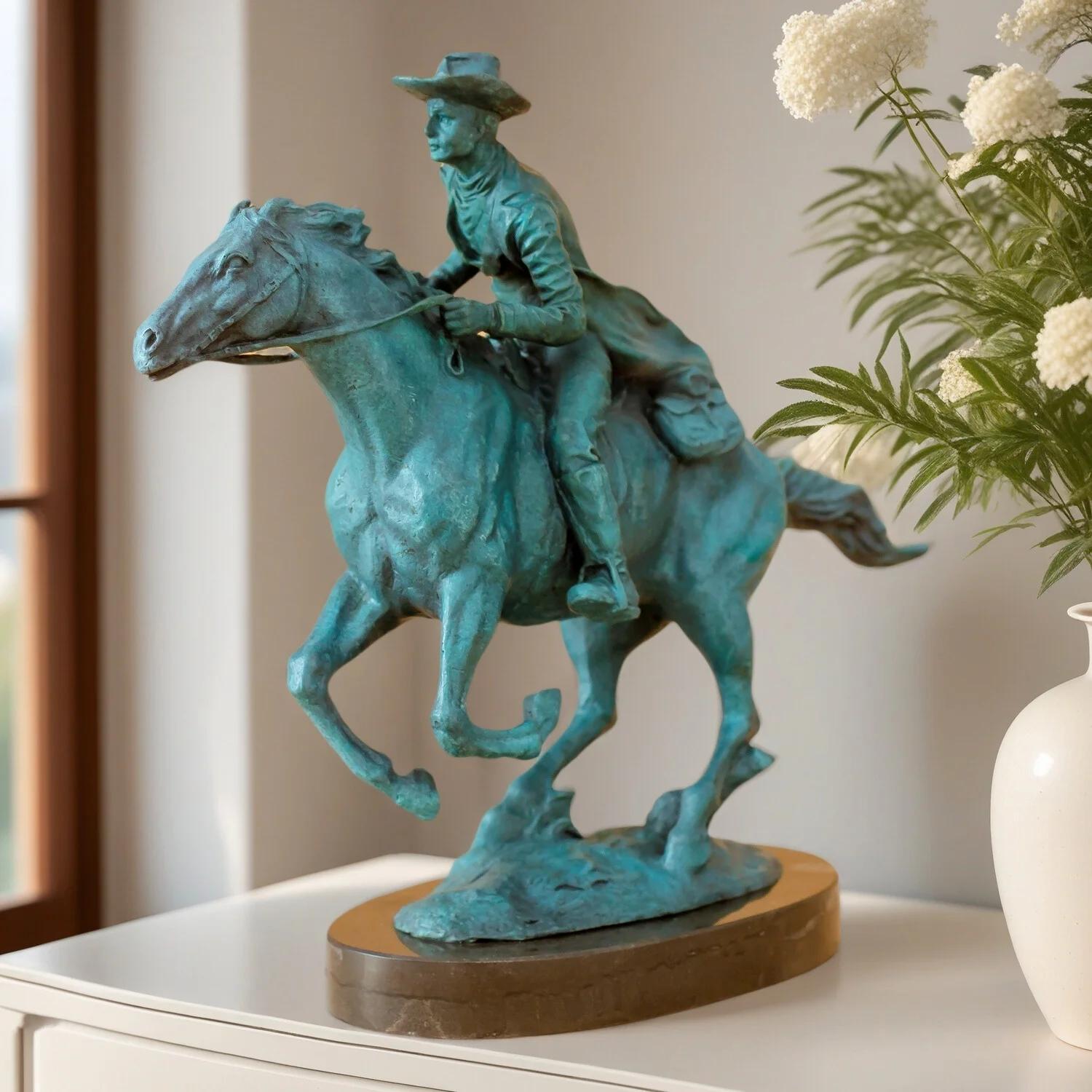 Bronze Cowboy Sculpture Famous Bronze The Broncho Buster by Frederic Remington Statue With Marble Base For Home Decor Collection