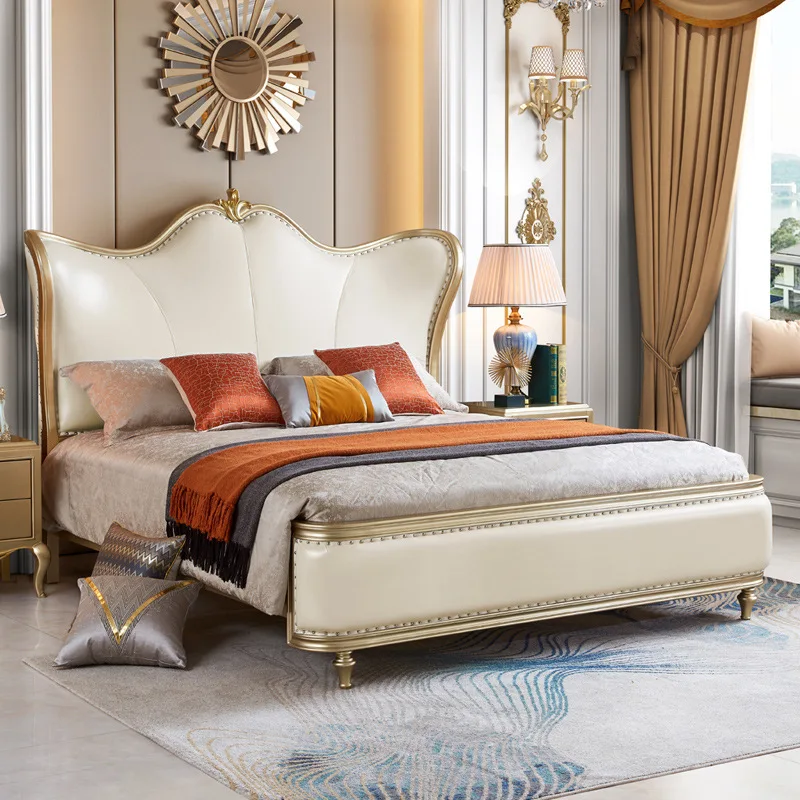 미국식 라이트 럭셔리 원목 침대 고급 유럽풍 더블 프린세스 제인 오우 가죽 웨딩 침대 침실 가구