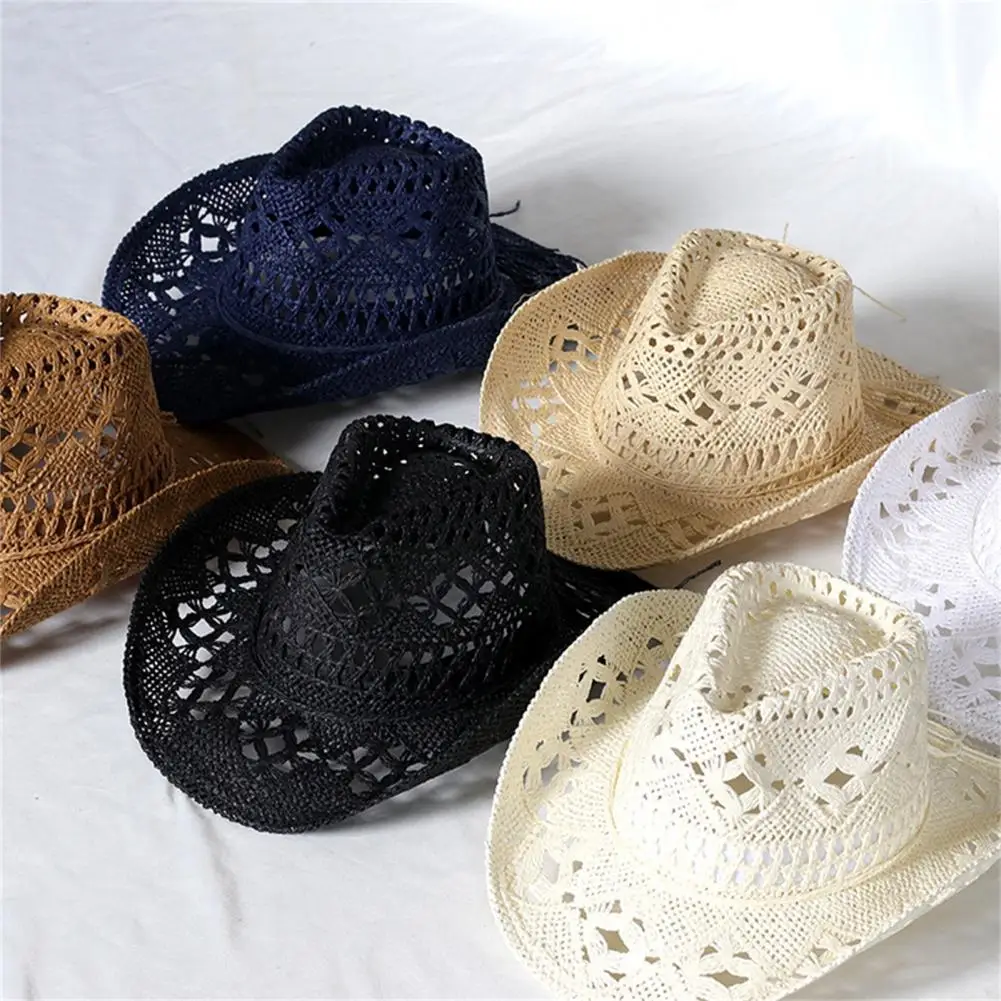 Fashionable  Sun Cap Round Handmade Braided Beach Hat Fine Workmanship 6 Colors Straw Hat for Women