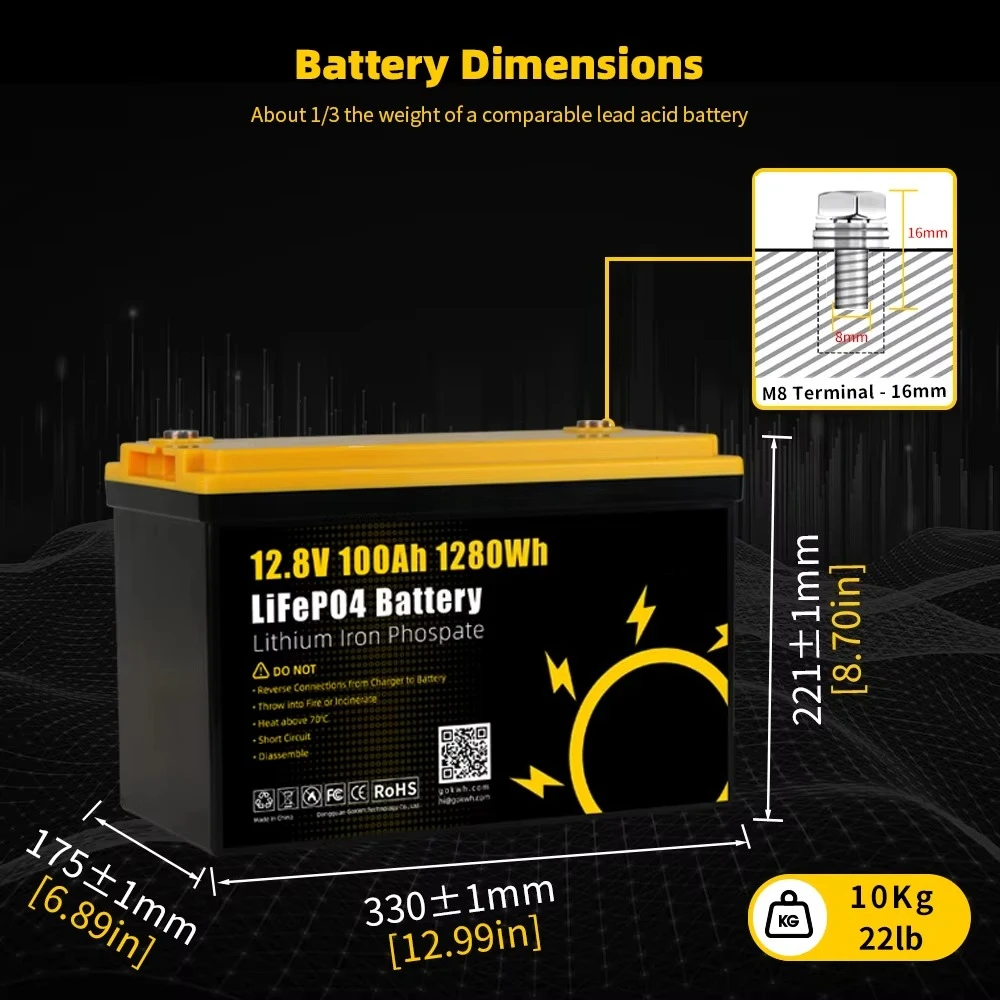 GoKWh 12V 340Ah 24V IP65 مقاوم للماء بطارية شمسية قابلة للشحن 50ah 100ah 150ah 200ah 300ah 400ah المنزل بطارية ليثيوم أيون الشمسية #5