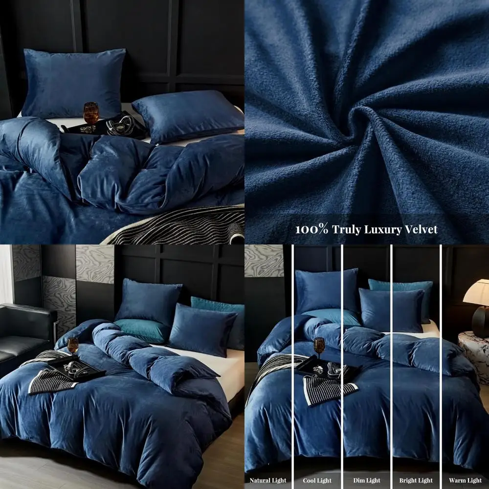 

Комплект постельного белья из бархата цвета темно-синего фонаря, 3 предмета, размер King Size, ультрамягкий, роскошный, фактурный, из кристаллического бархата