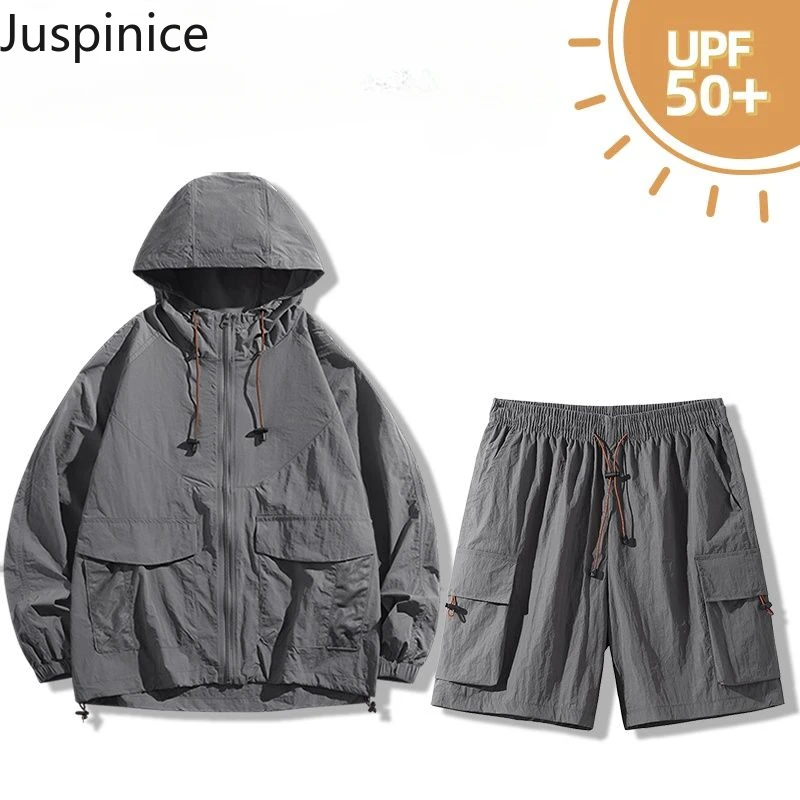 

Summer Quick-drying Breathable Sun Protection Jacket Shorts Men's Ice Silk Loose Casual High Street Jackets Five-quarter Pants