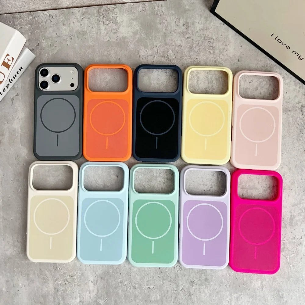 الأصلي لون نقي السائل سيليكون ل Magsafe حافظة آيفون 17 برو ماكس 16 15 14 نافذة كبيرة الجلد الشعور للصدمات غطاء