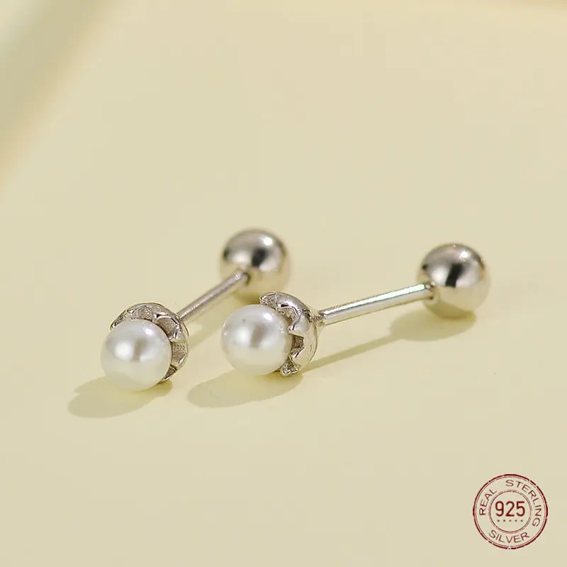 925 Sterling Silver Pearl Stud Earrings for Women Geometric Small Rock Handwork Earring Wedding Party Piercing Jewelry Wholesale