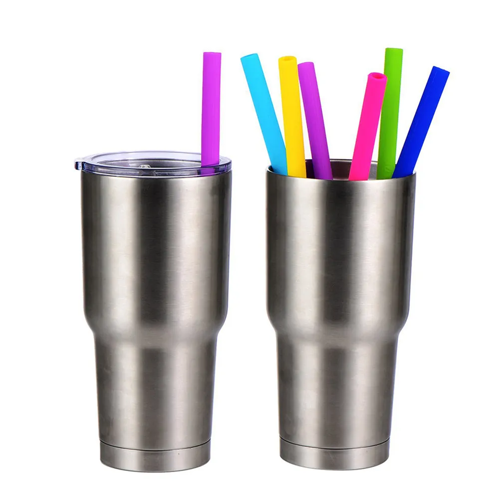 6Pcs Bpa Free Silicone Drinking Straws Set Includes Cleaning Brush Reusable Straight Straws for Smoothies Coffee Tea Cocktails