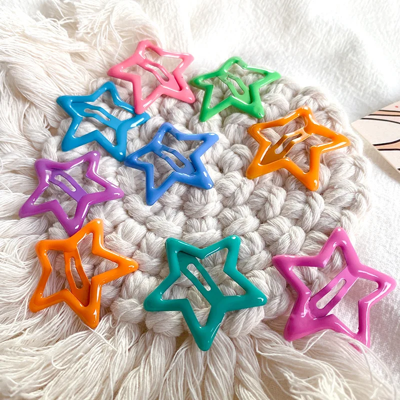 10Pcs New Dopamine Star Snap Clip for Girl Waterdrop Barrettes Black Hairpin Women Silver Hair Clip Accessories Kawaii BB Clip