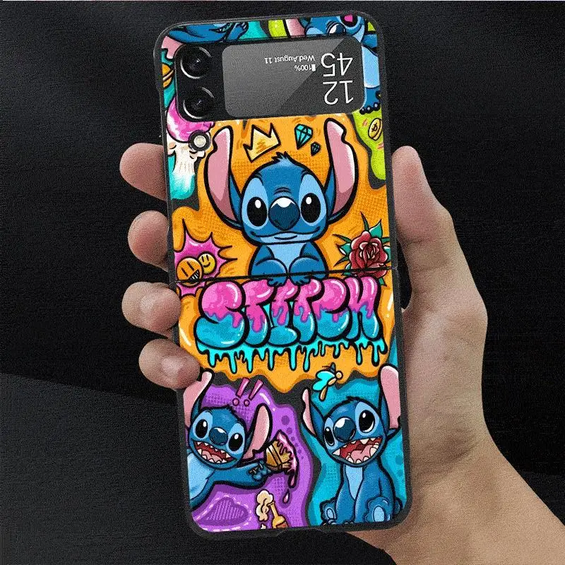 Custodia Anime Stitch Cute Disney per Samsung Galaxy Z Flip 4 3 5 5G Flip antiurto Capa 6.7 pollici Hard PC ZFlip 4 Cover per telefono