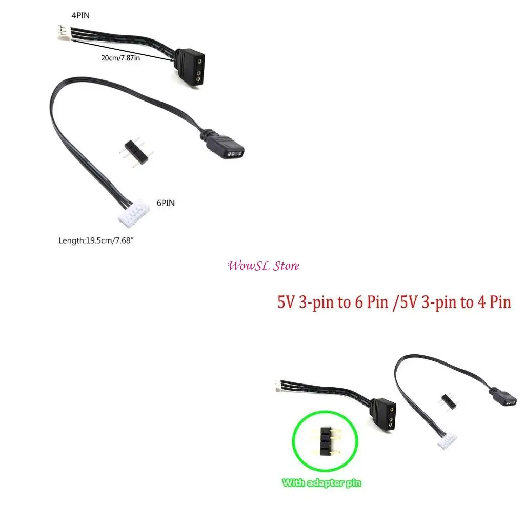 

5V 3-pin To 6pin/ 4pin Converter Cord ARGB 3Pin to 4P 6P for Coolmoon Controller HX5E
