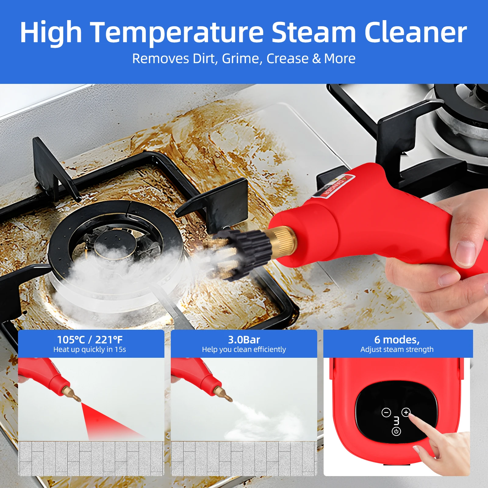 High Pressure Steam Cleaner High Temperature Pressurized Steam Cleaning Machine Portable Handheld Steam Cleaners Multifunctional