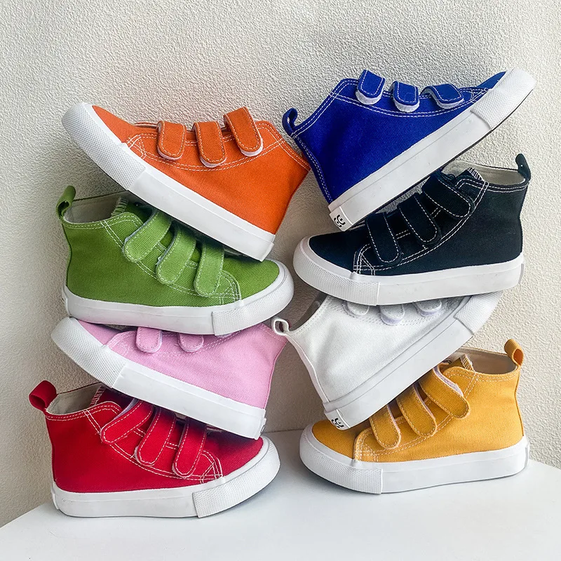 Autumn Children High-top Canvas Shoes Boys Triple Hooks Design Sneakers Girls Candy Color Casual Shoes Baby School Shoes