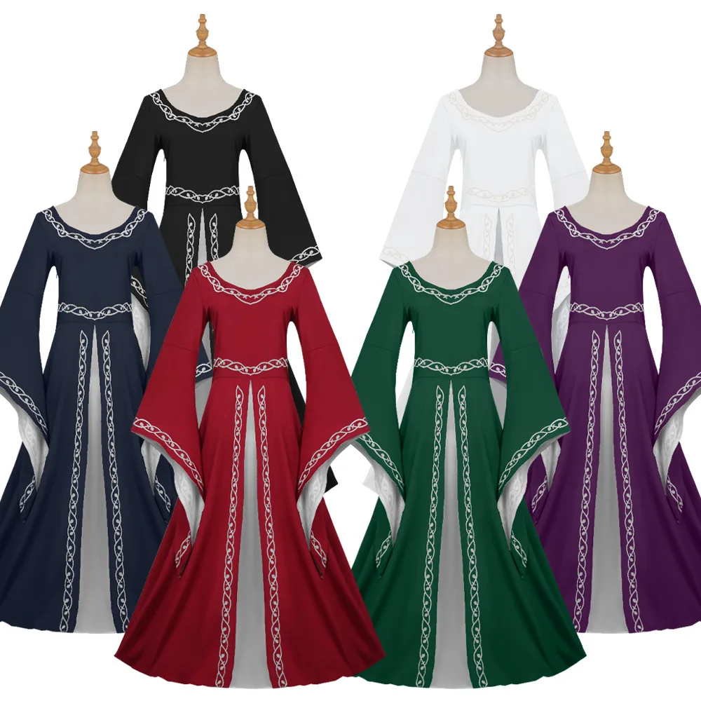 Vintage Gothic Kleid Cosplay Kostüme Herbst Winter Langarm Mittelalterliches Hexenkleid Halloween Kostüme Festliche Kleider