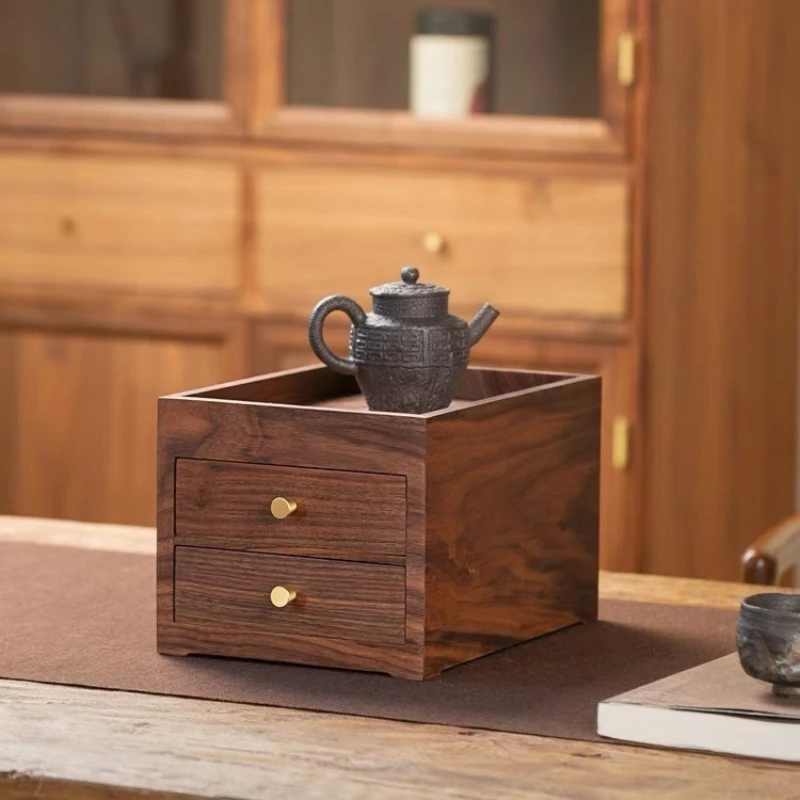

Walnut desktop double-layer porch small drawer type household solid wood tea cake storage box jewelry sundries small storage