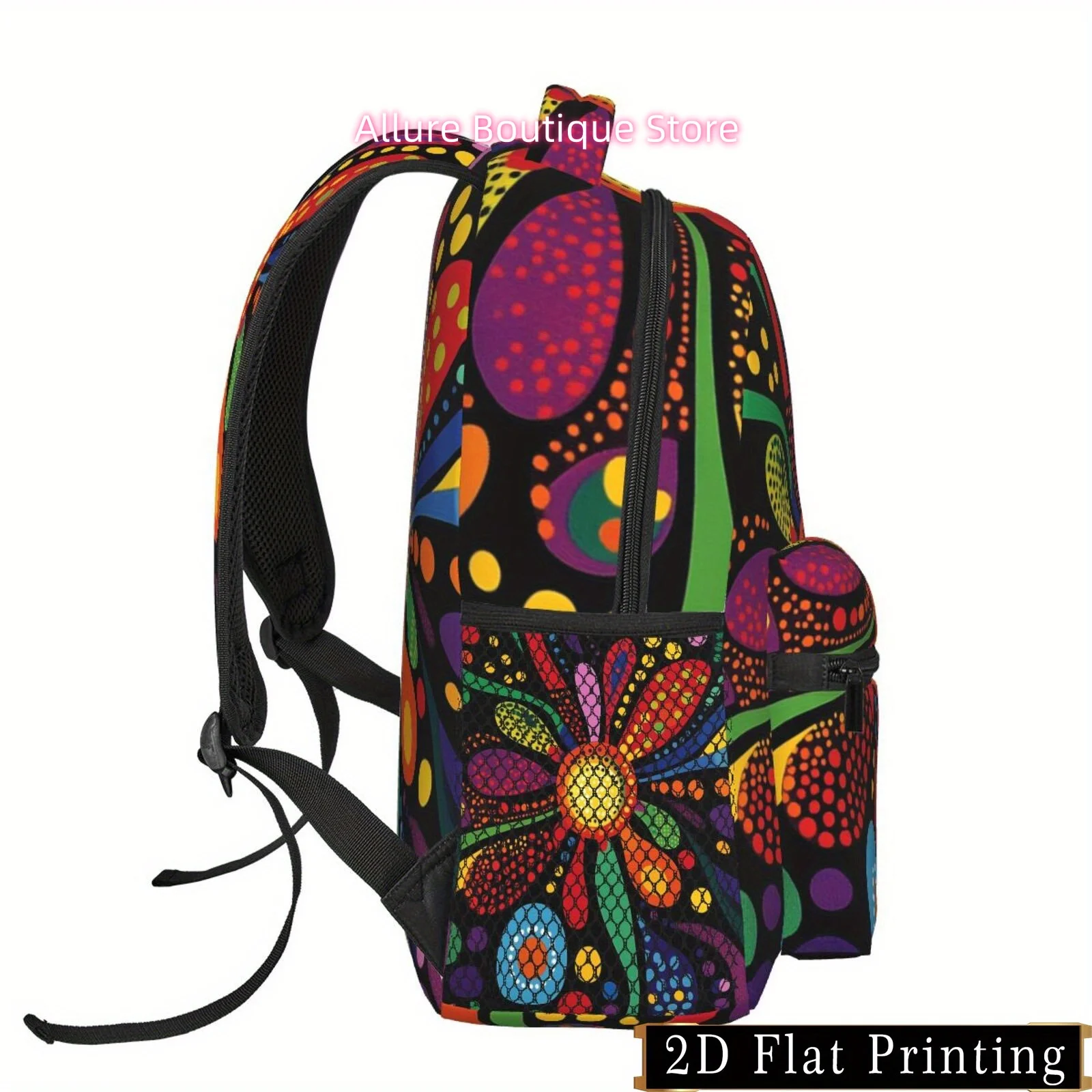 Colorful Floral Print Pattern, Shoulder Strap Backpack with Waist Protection, Fashionable iPad Laptop Backpack, Large Space, Mul