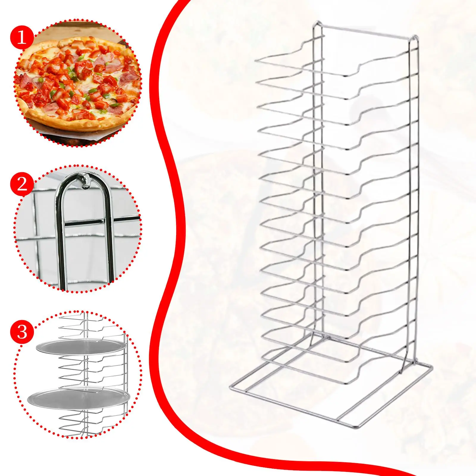 13 Slots Pizza Stacking Rack Organizer Pan Holder for Home Kitchen Lightweight