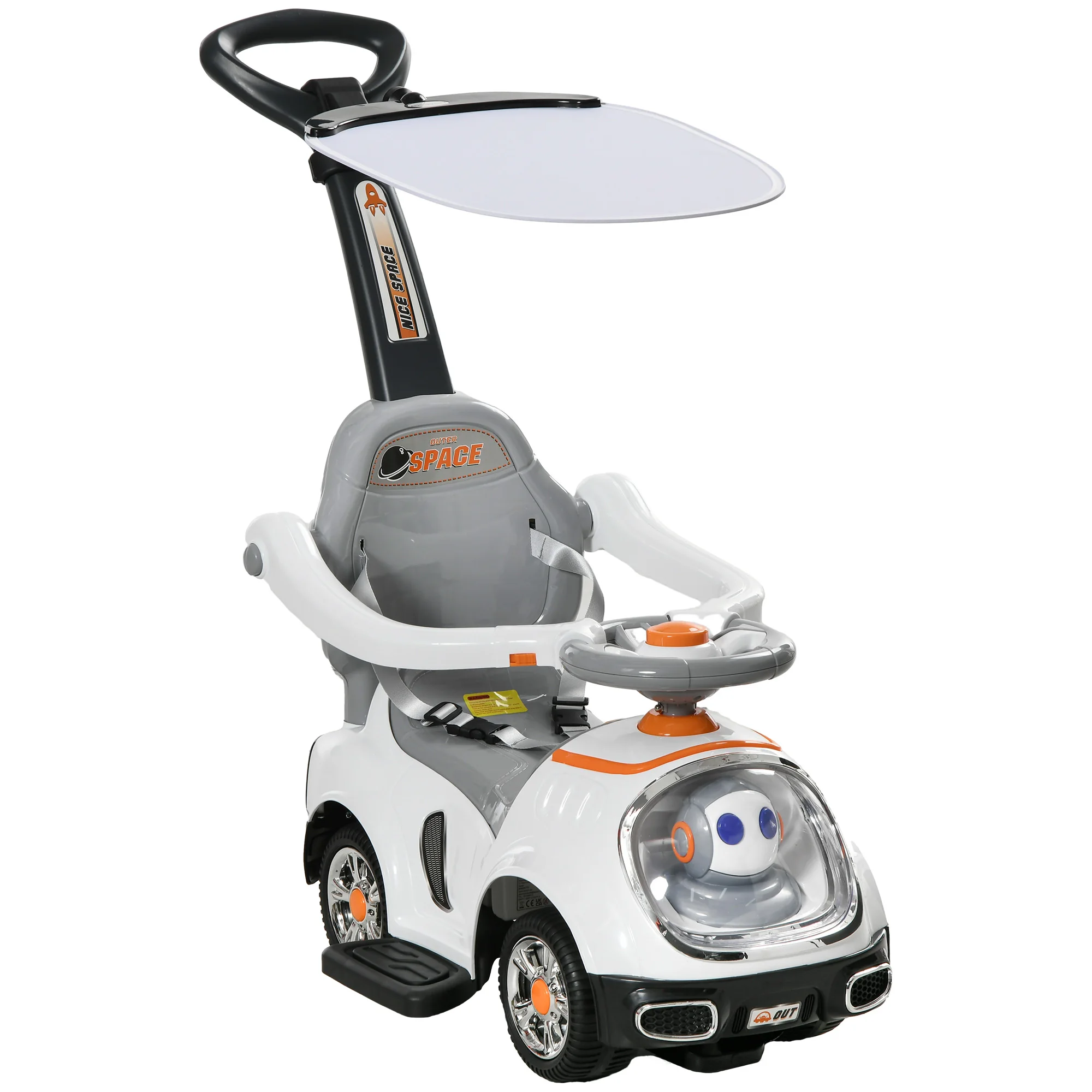 Aiyaplay 3-in-1 loopfiets voor kinderen van 12-36 maanden met opbergruimte, robotdesign met lichtgevende ogen, muziek, wit