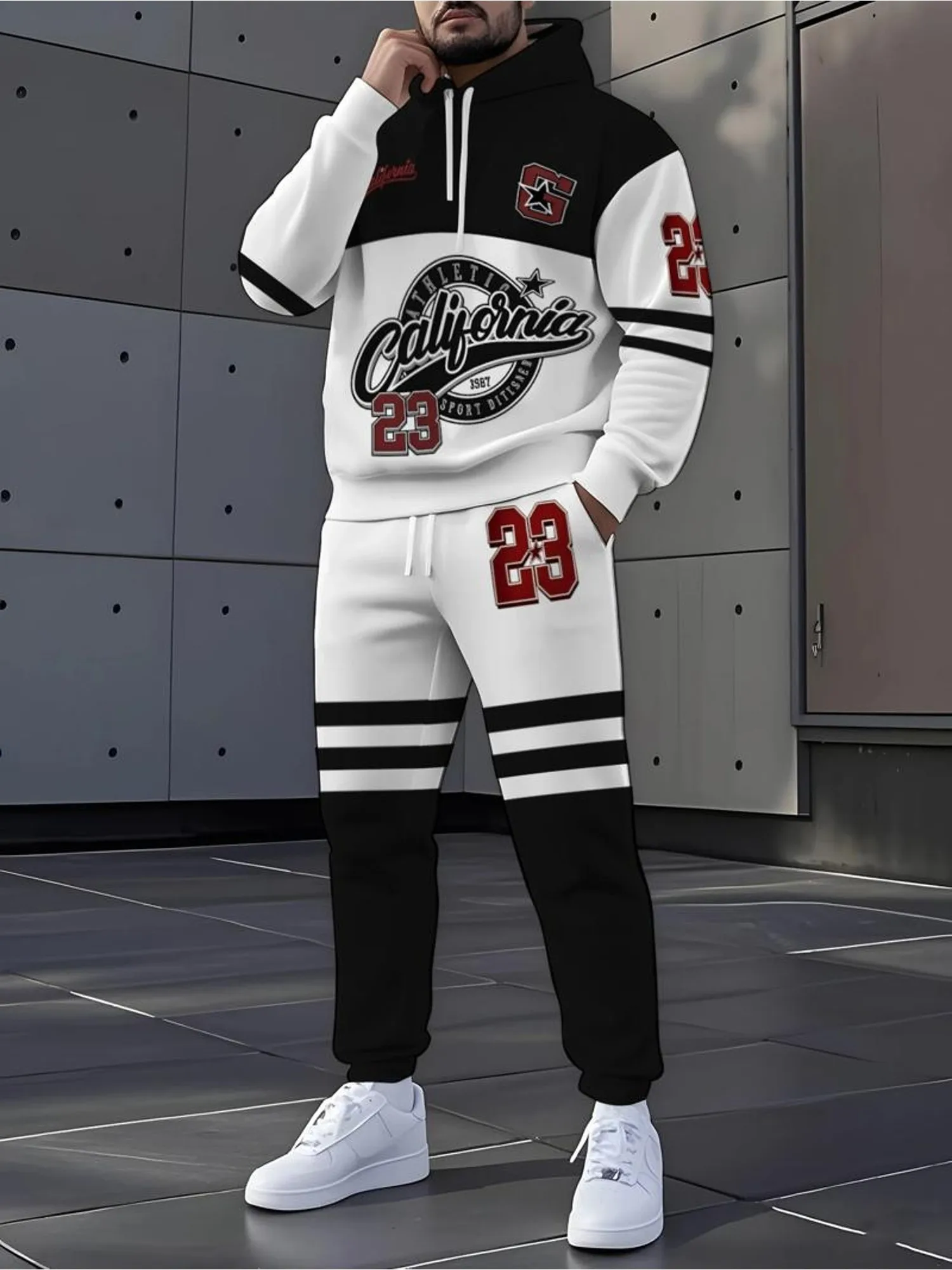 2026 Autumn/Winter Men's Hooded Sweatshirt and Pants Set - Casual and Fashionable Highly Versatile 3D Digital Pattern Printing