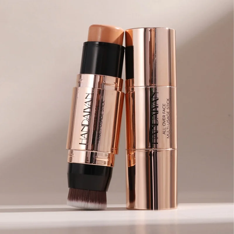Dupla cabeça rosto bronzer contorno vara creme maquiagem luz sombra escura corretivo duradouro facial iluminar contorno com escova