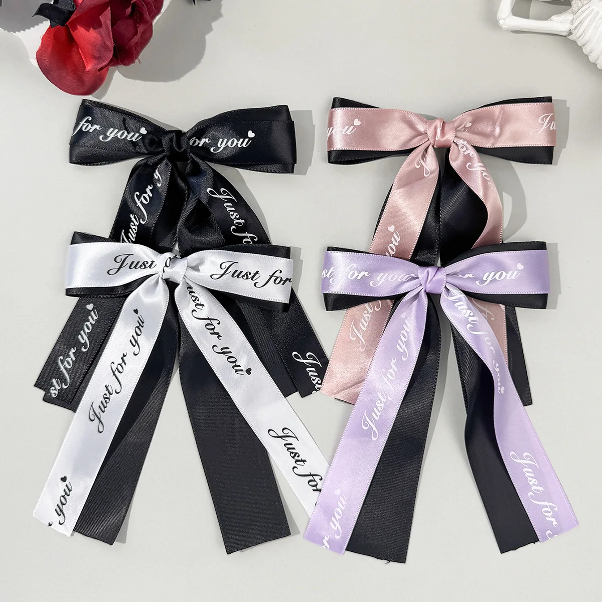 36pcs Long Tassel Bow Hair Clips Satin Ribbon Women Girls Fashion Letter Print Hairpins Bulk Bride Headwear Accessory