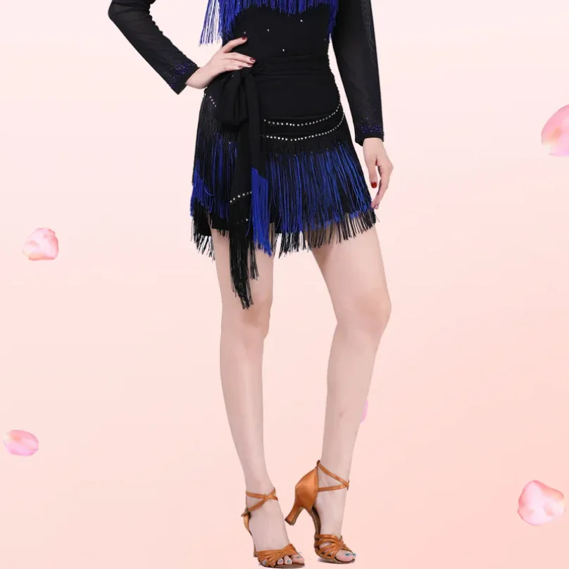 Summer New Sailor Dance Anti-light Latin Dance Fringed Skirt Green Blue Performance Dance Skirt