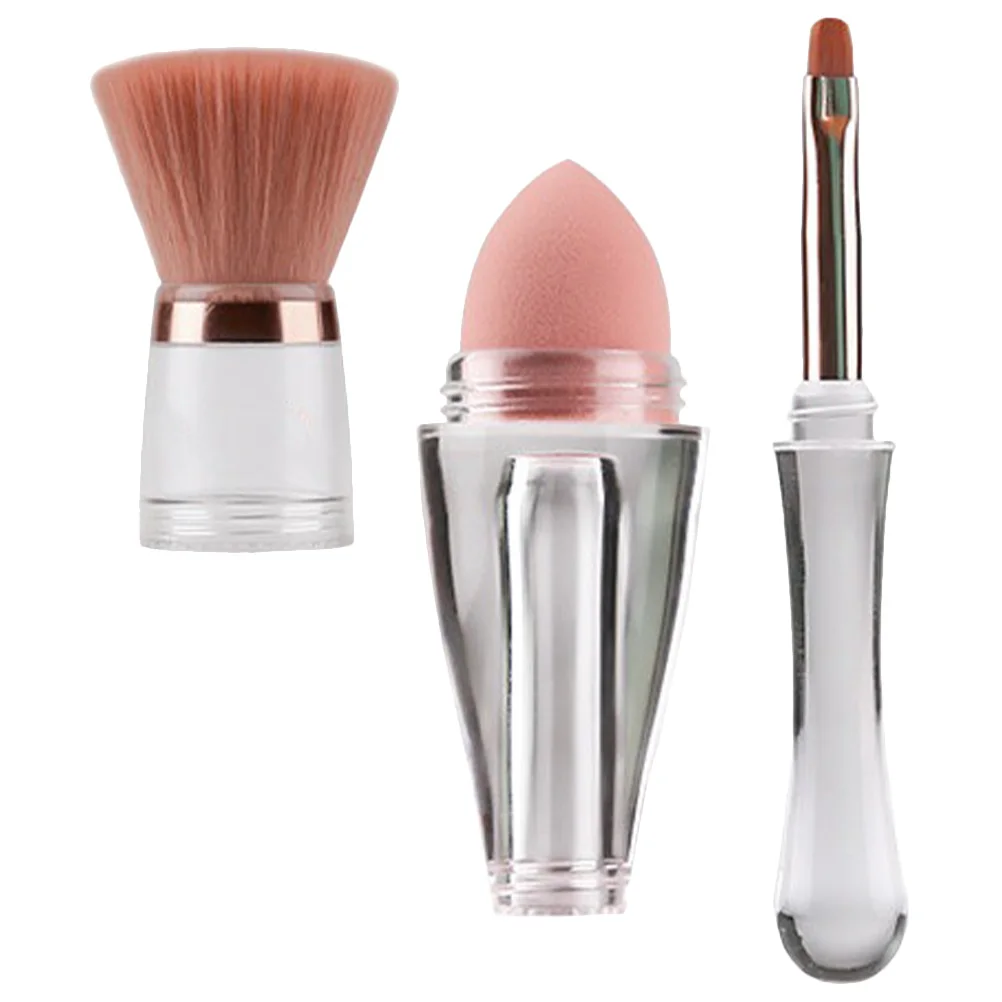Set di pennelli per trucco 3 in 1 Strumento per l'applicazione del fard per fondotinta in polvere portatile compatto per trucco liquido da viaggio professionale