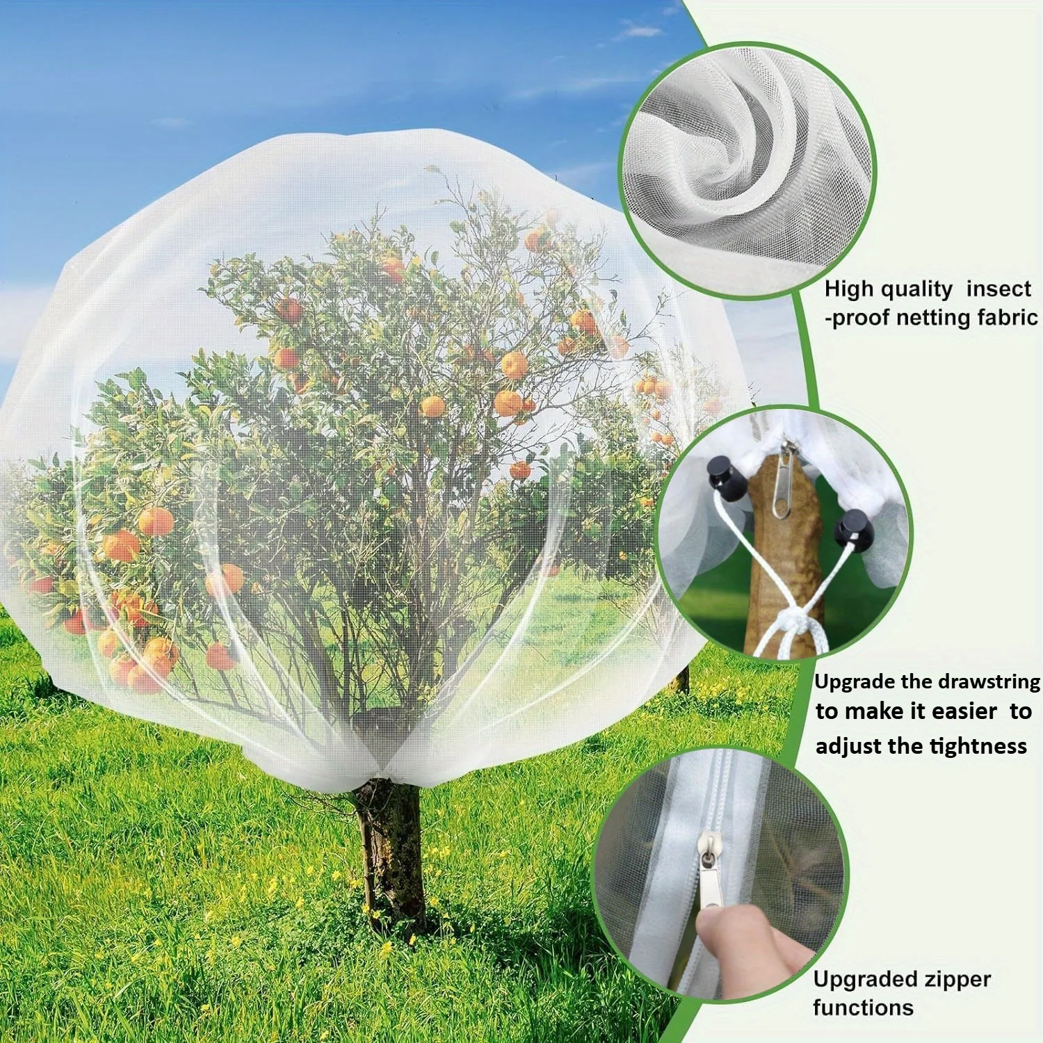 2 Horticultural Insect Proof Mesh Covers with Zipper Drawstring, Thick and Breathable, Suitable for Fruits, Vegetables and Plant