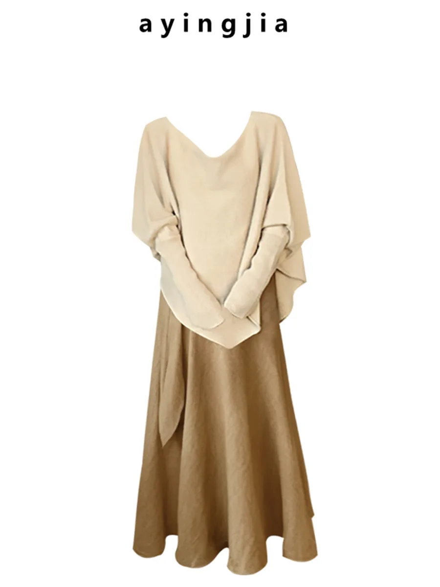 

Flowing Paris Aosphere Silk A-Line Draped Fi Tail Skirt Asymmetrical High Waist Midi Length Color Commute Sle
