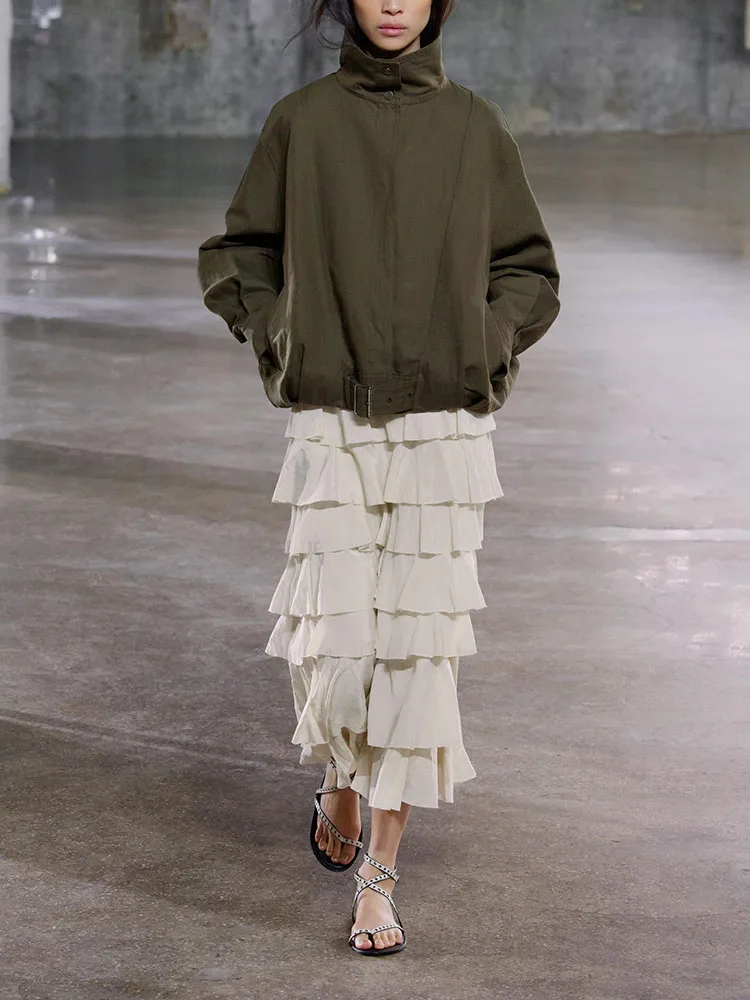 

Faionable Midi Skirt Women's New Arrival Summer Season Layered Decorations Versatile High Waist mid Length Commute Sle