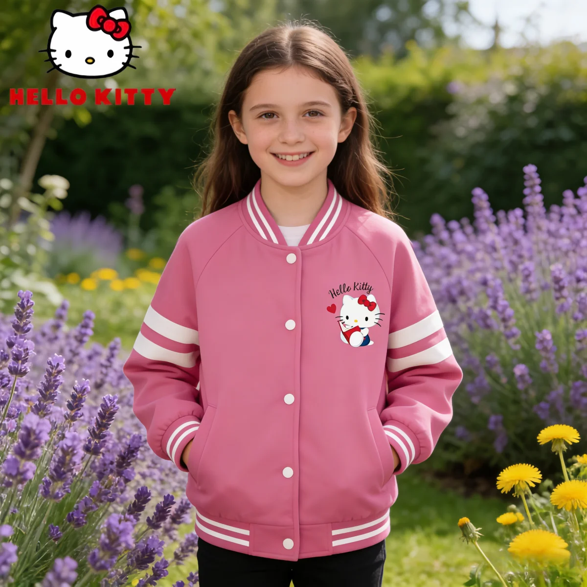 

Hello Kitty Kids Thickened Baseball Jacket Girls Autumn Winter Warm-keeping Cold-resistant Outerwear Windproof Baseball Jacket