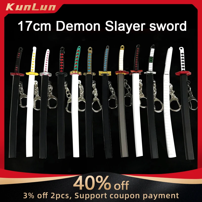 

17cm Demon Slayer Keychains Kamado Tanjirou Weapon Alloy Model Kanroji Mitsuri Sword Agatsuma Zenitsu Katana Blunt Toys Boy Gift