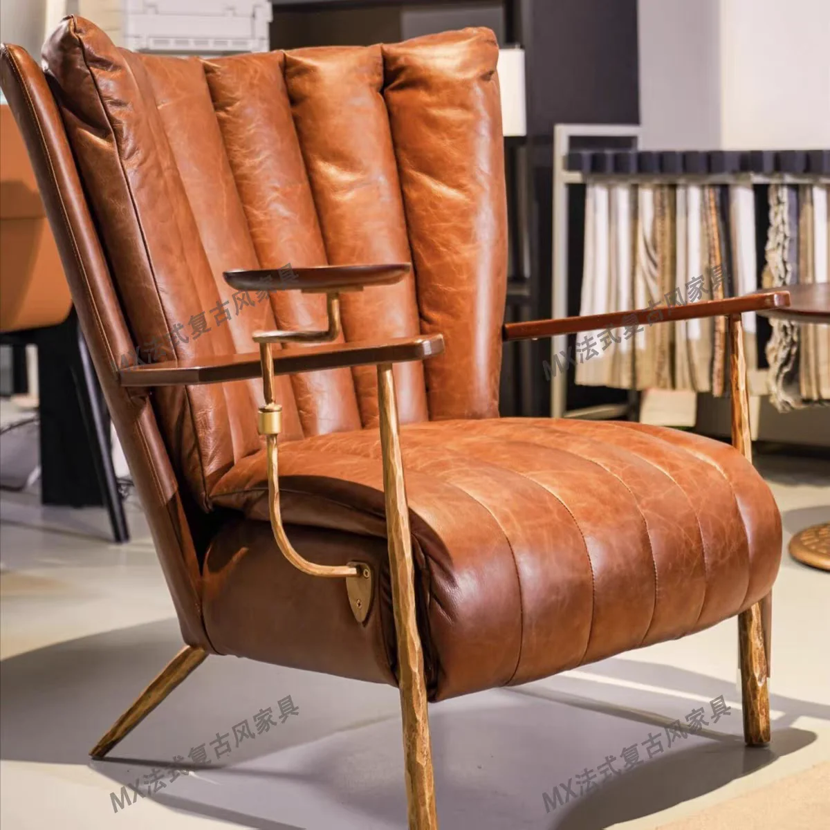 French retro style hand-forged chair, medieval cigar bar, solid iron sofa chair, chaise longue