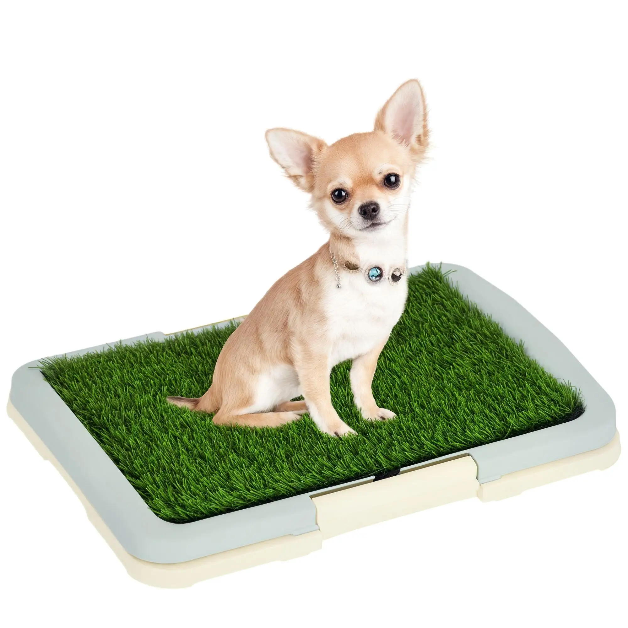 Toilette pour chiens PawHut, design à 3 couches, grille en tapis d'herbe artificielle et coque inférieure, 46,5x34x5,5 cm
