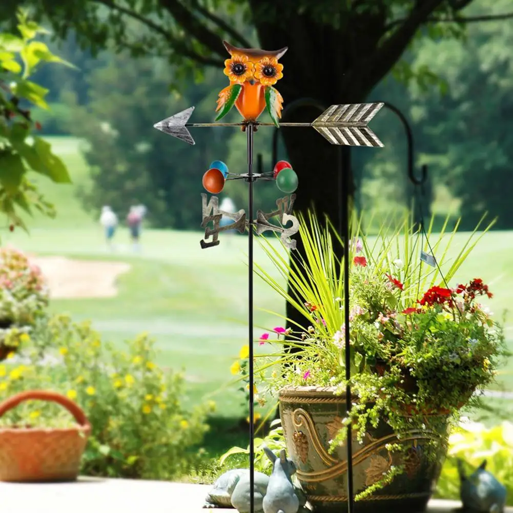 Courtyard Weather Vane Colorful Iron Owl Wind Vane with Hot Air Balloon Toucan Outdoor Garden Stake Weather Vane for Courtyard