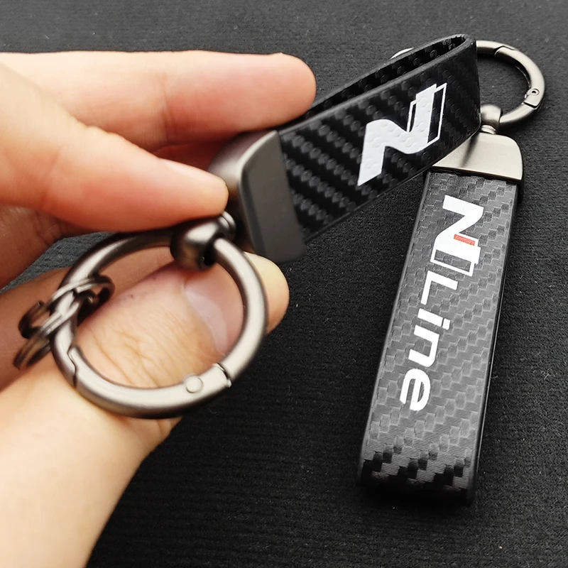 2025 Luxury Carbon Leather Logo NLine N Keyring Women Men Car Keychain For Hyundai i20 i30 Elantra Kona Sonata Tucson Accessorie view 4