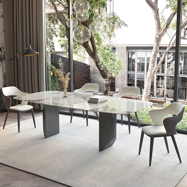 ！@Modern Italian Oval Dining Table with Esstisch Luxury Slate High-end Factory Travertine Marble Dining Table