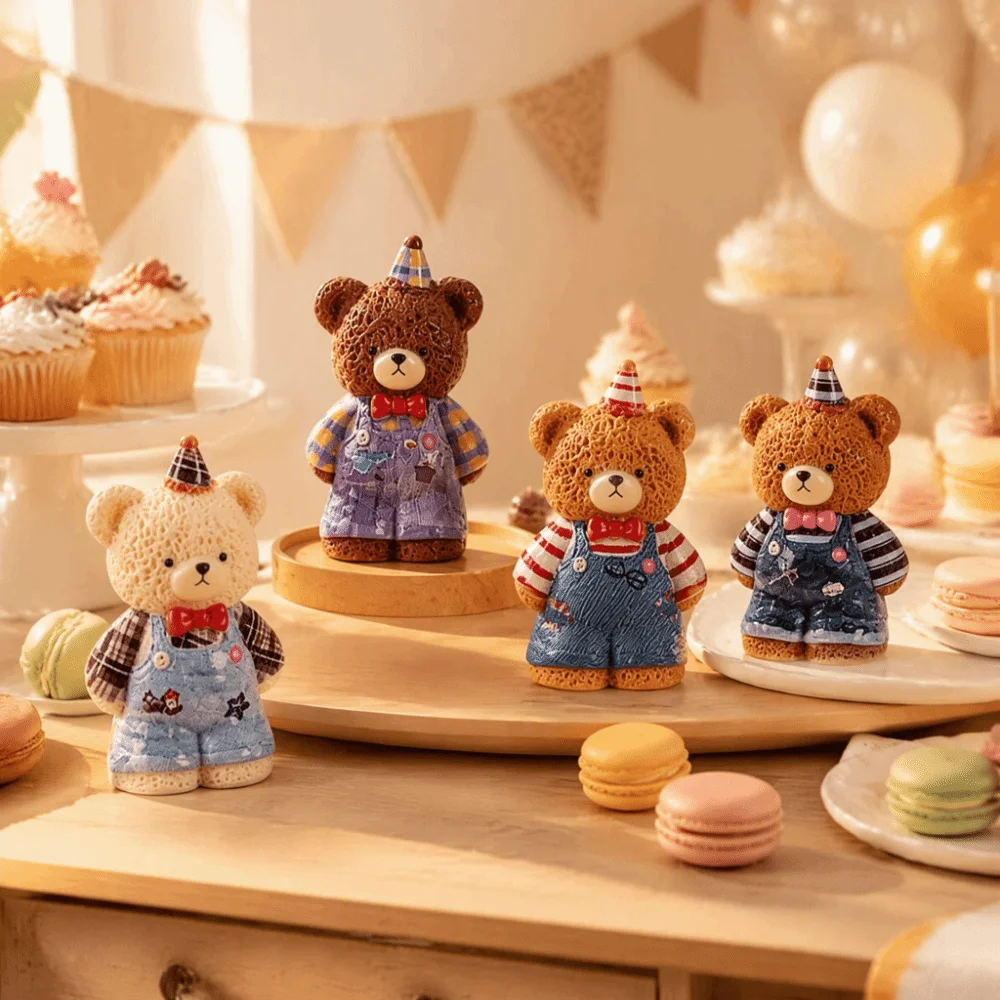 Resin Little Bear Doll Set Vivid Color Cartoon Car Dashboard Ornament Bear Figurine Cute Bear Statue Desk Display Decor