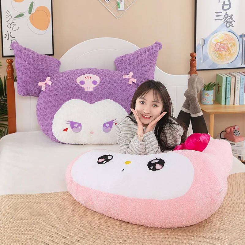 Sanrio-Grande pelúcia recheado sofá travesseiro para crianças, Kuromi, macio, Kawaii decoração do quarto, bonito melodia boneca, brinquedo infantil, presente de aniversário da menina, quente