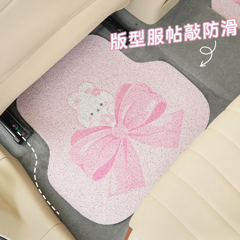 Cartoon Bow Car Floor Mats Silk Ring Printed Car Interior Anti-dirty Anti-slip Floor Mats Cute Decorative Car Floor Mats Supplie