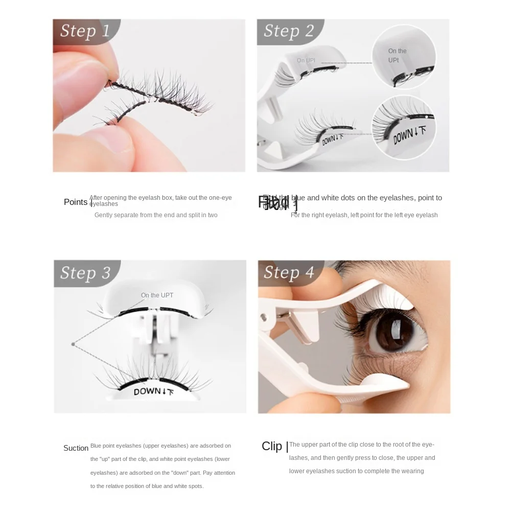 Faux cils magnétiques sans colle, Extension de cils magnétiques avec Clip, grappes de faux cils individuels réutilisables