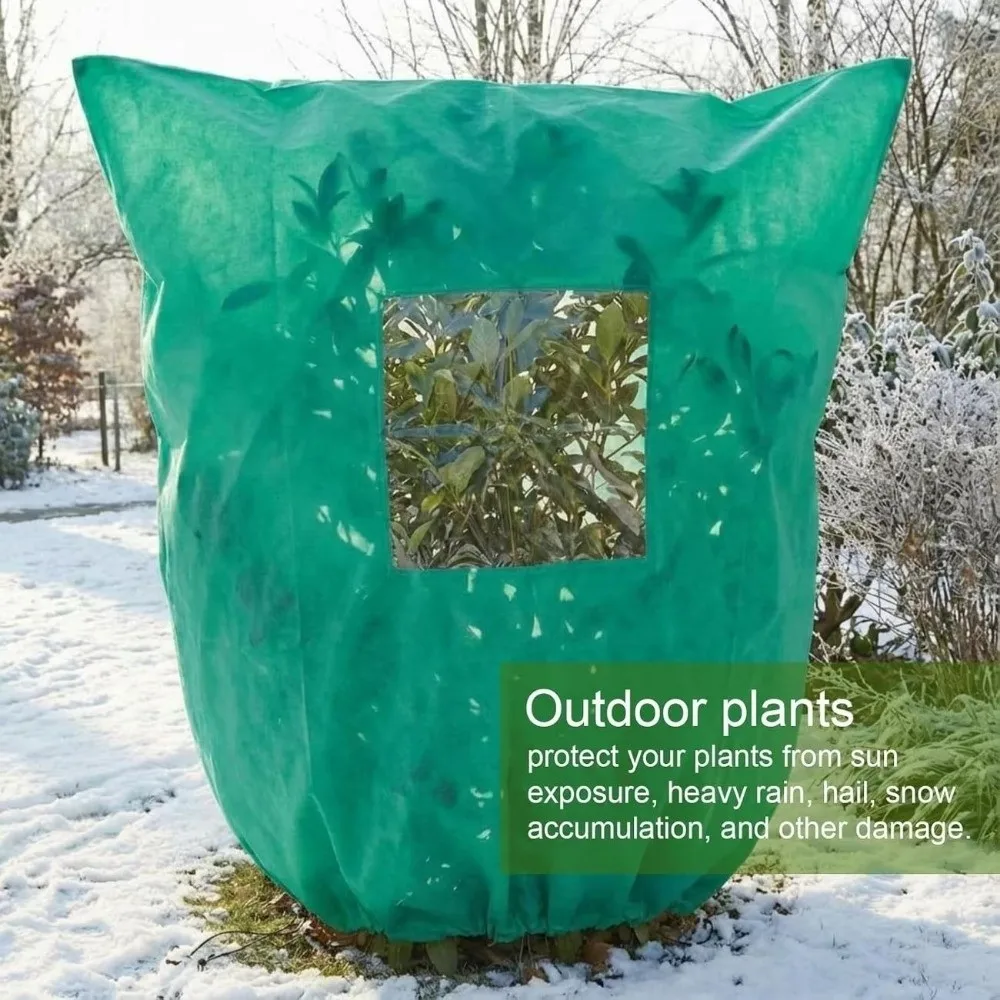 Non‑woven Plant Frost Protection Cover View Window Breathable Freeze Protection Cover with Zipper Drawstring Anti-Frost