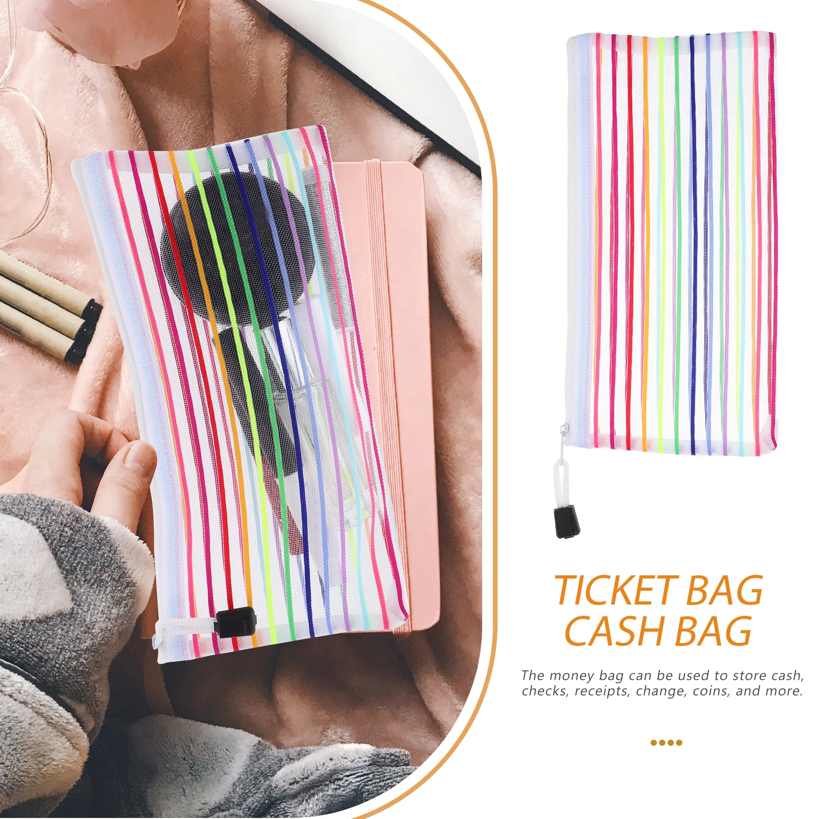

6 Pcs Bill Bag Mesh Money Bags for Cash Bank with Zipper Folding Oxford Cloth Pouch