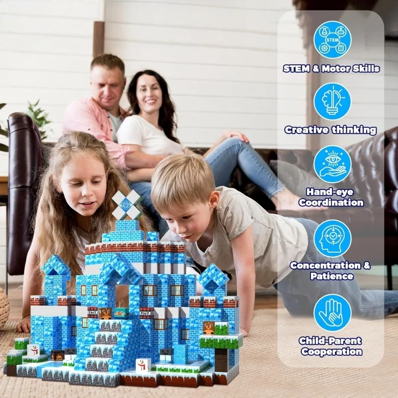 كتل مغناطيسية صغيرة مجموعة بناء قلعة الجليد مونتيسوري طفل الجذعية ألعاب حسية هدية الكريسماس لعبة كومة تعليمية عيد ميلاد