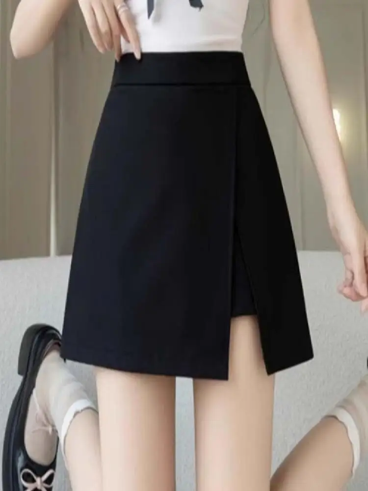 Korean Style Slit Women's A-line Skirt Y2K Asymmetric Mini Shorts Skirt Spicy Girl Style Skirt with Safety Shorts Women