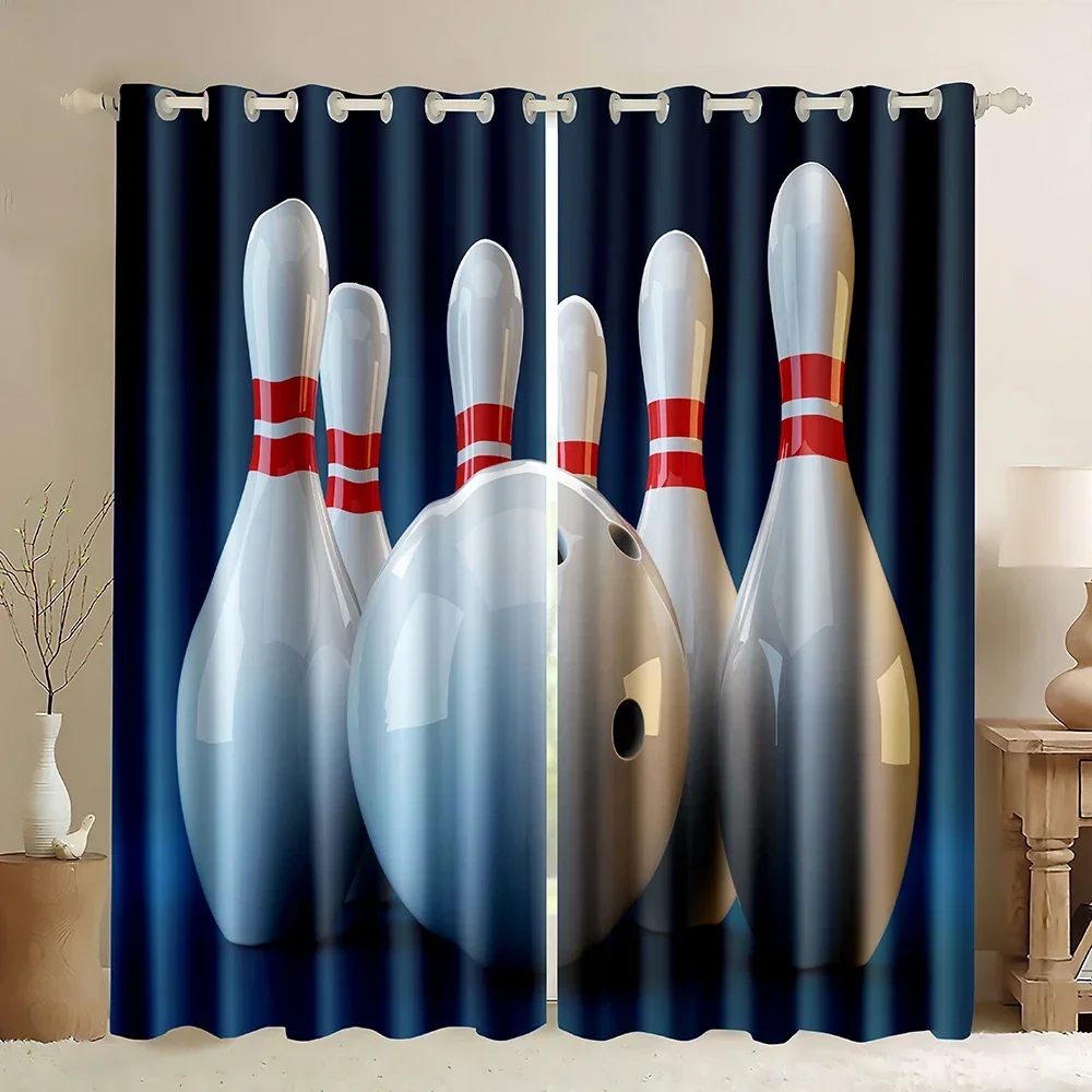 Cortinas opacas para oscurecer la habitación, cortinas azules con diseño de bola de bolos que se estrella contra las púas, cortinas con temática deportiva, diseño de gato y conejo para sala de estar